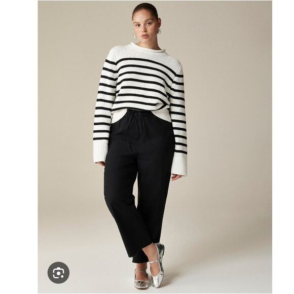 J. Crew Heritage Cotton Rollneck Stripe Sweater Black White M Casual Preppy - Picture 12 of 13